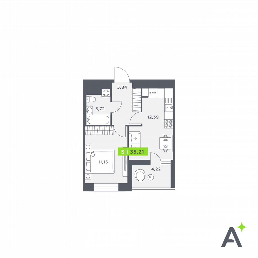 1-к. квартира, 35,2 м², 9/12 эт.