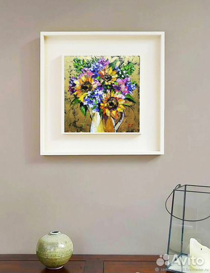 Картина Цветы маслом на холсте текстурная