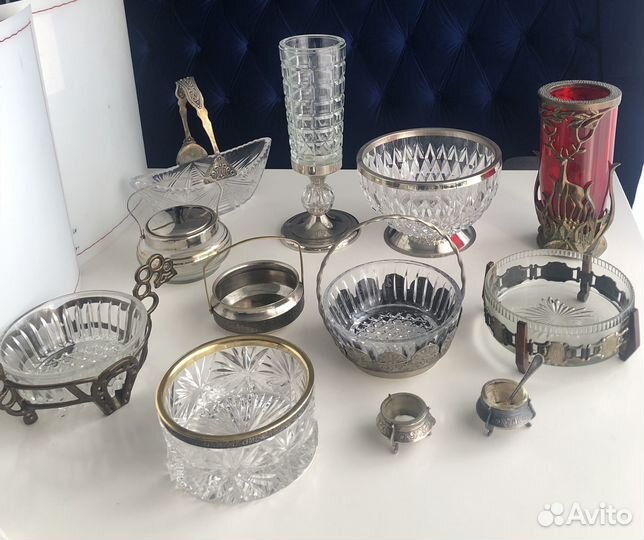 Вазы салатники мельхиор латунь хрусталь СССР