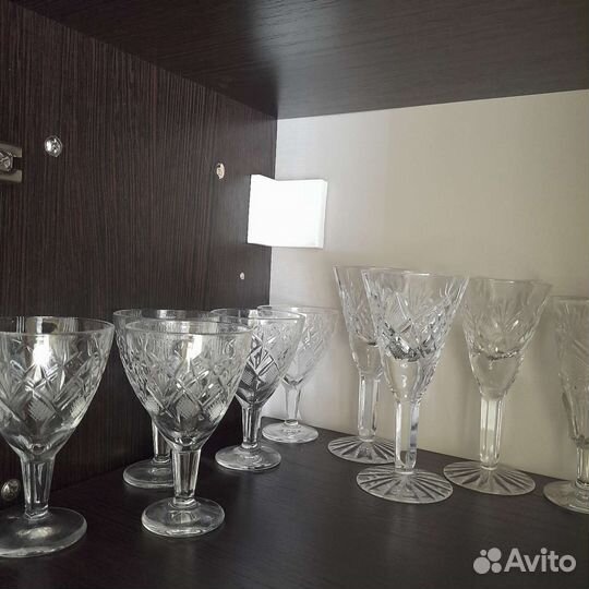 Стаканы цветные наборами. Хрусталь. Вазы, рюмки