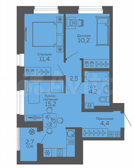 2-к. квартира, 47,8 м², 8/18 эт.