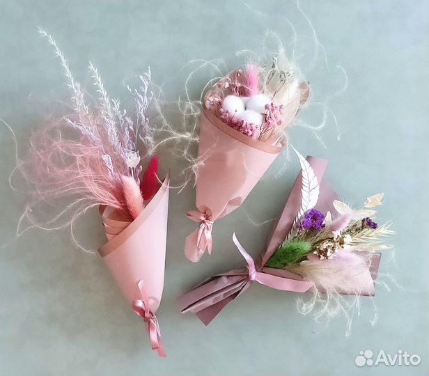 Букеты-комплименты мини из сухоцветов