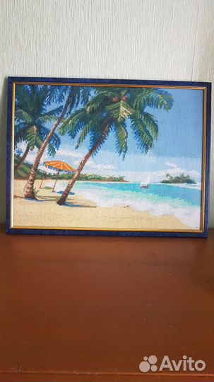 Картина вышитая крестом 30x40 морской пейзаж