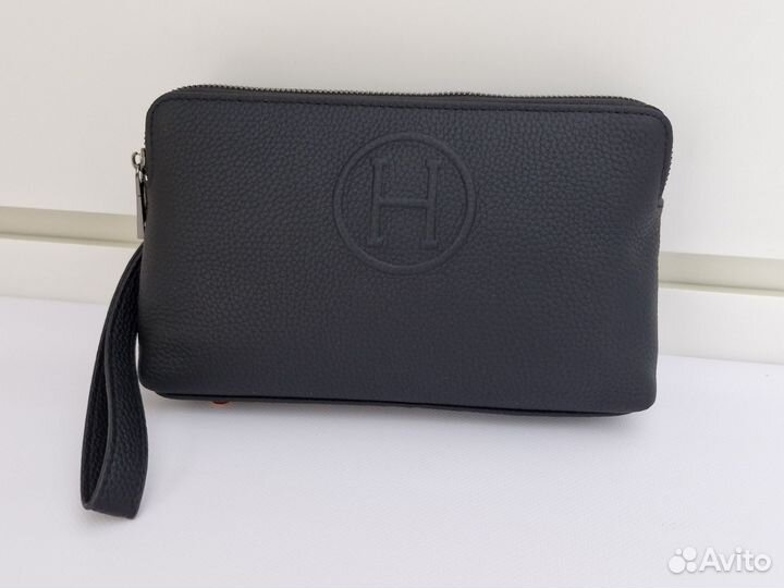 Мужской кожаный клатч Hermes 2 отделения