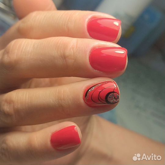 Маникюр+шеллак+укрепление+снятие 1400