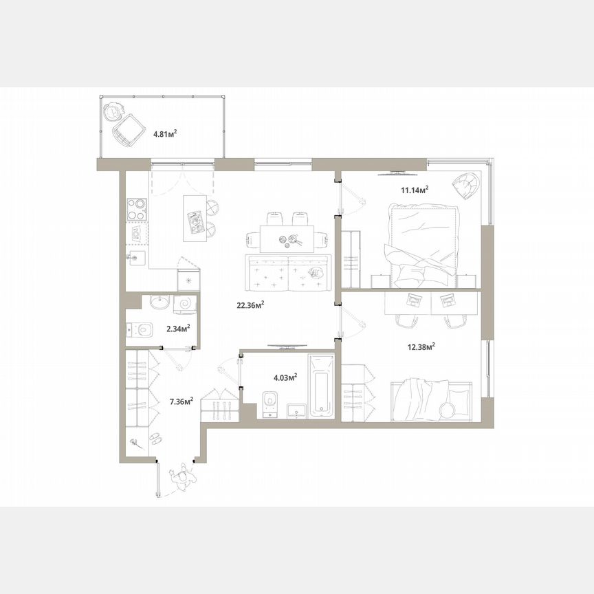 2-к. квартира, 61,1 м², 2/12 эт.