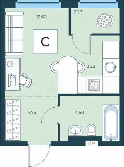1-к. квартира, 27 м², 12/19 эт.