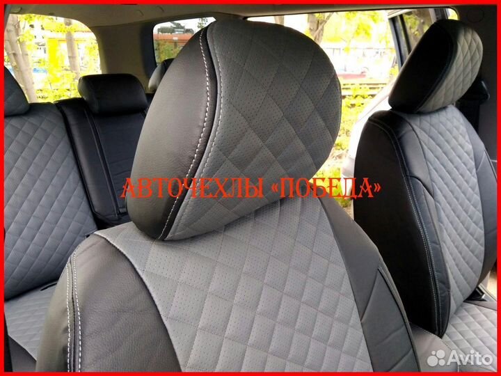 Чехлы Mitsubishi Lancer 10 2 из экокожи чёрно-серы