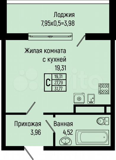 Квартира-студия, 31,8 м², 5/16 эт.