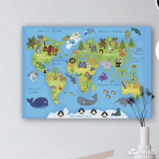 Новая картина на холсте карта мира 50x70 см