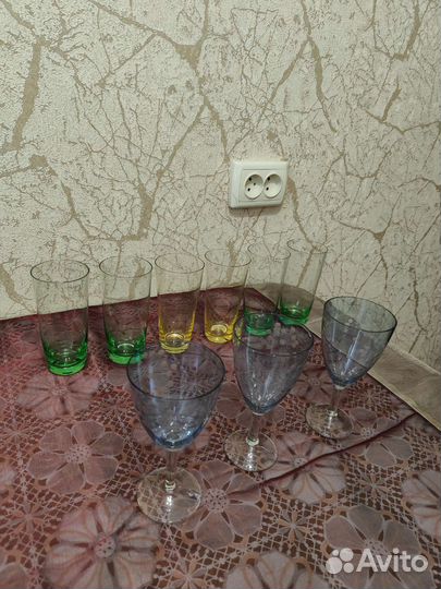 Бокалы стопки стаканы цветное стекло Чехия СССР