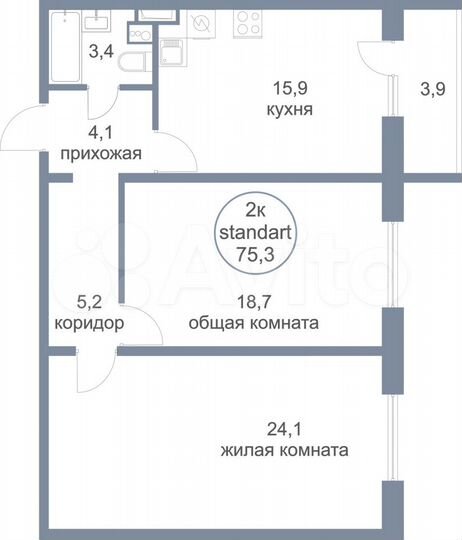 2-к. квартира, 75,3 м², 17/17 эт.