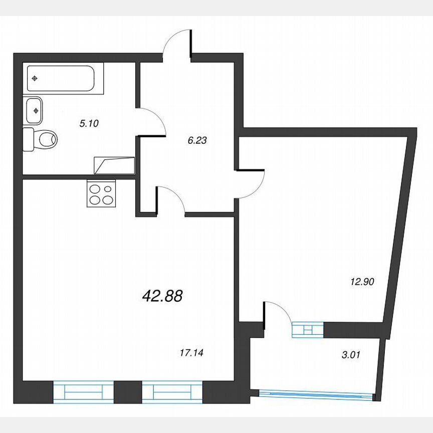 1-к. квартира, 44,4 м², 5/22 эт.