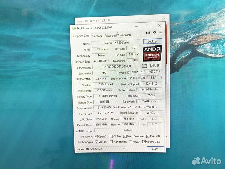 MSI AMD Radeon RX 580 gaming X 4Gb
