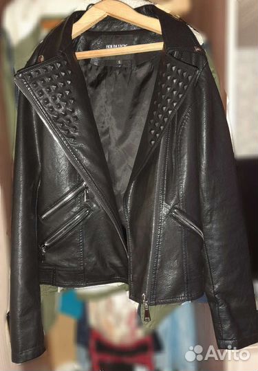 Кожаная черная куртка винтаж, размер S