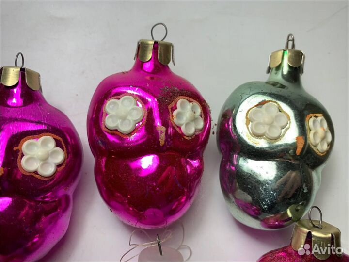 Цена за 8 шт Елочные игрушки совы СССР