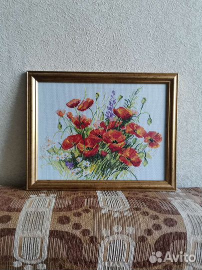 Картина вышитая крестом Маки
