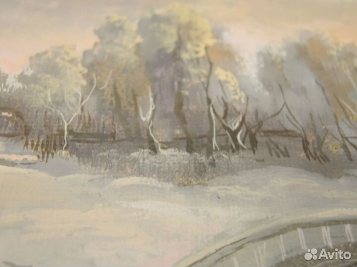 Картина зимой зимний пейзаж в рамке