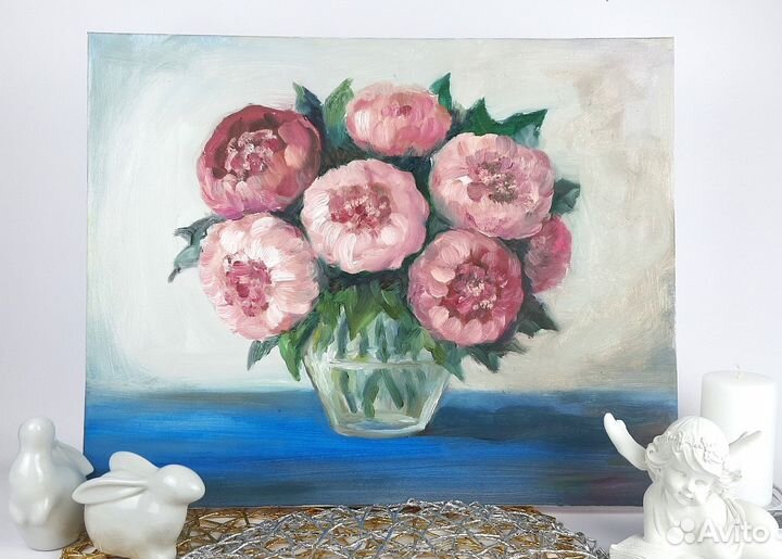 Букет пионов.Картина маслом на холсте 40\50см