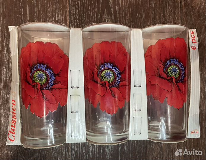 Набор стаканов 6 шт Алые маки 200 мл