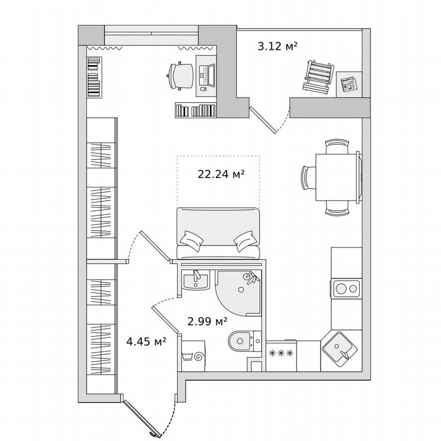 Квартира-студия, 32,8 м², 2/17 эт.