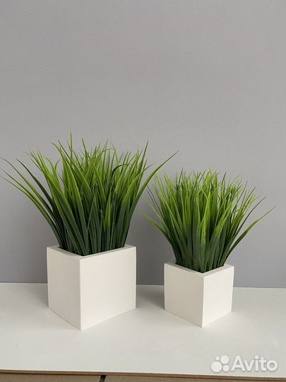 Набор подарочный кашпо с осокой 2 шт