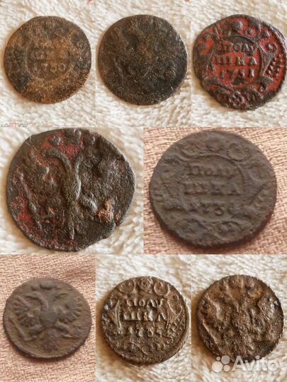 Медные монеты полушки и деньги 1730 г. -1754 г