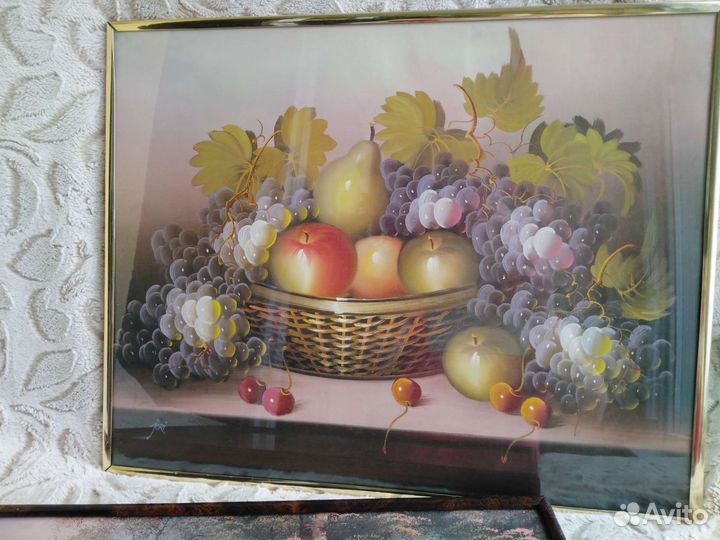 Картина под стеклом натюрморт, пейзаж