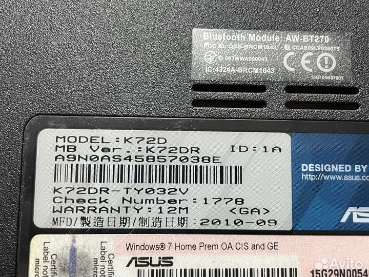 Asus K72D в разбор