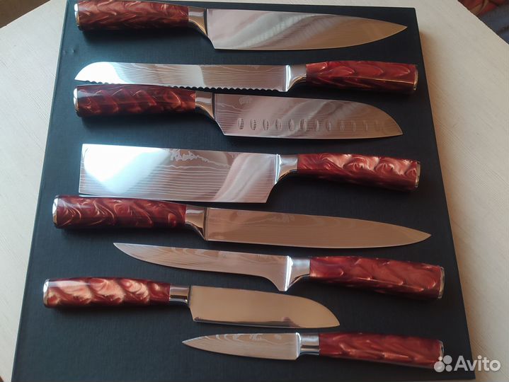 Кухoнные ножи рисунок дамаска (подарок)