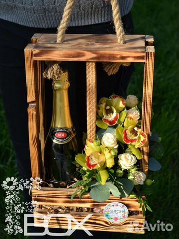 Ящик с верёвочной ручкой для 2х бутылок