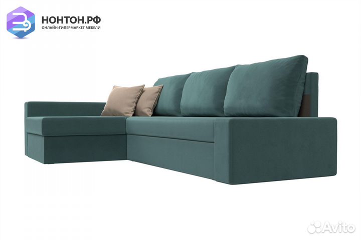 Диван угловой дельфин Версаль велюр бирюзовый / бе