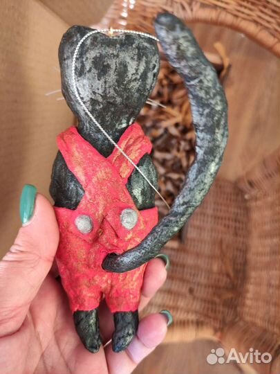 Ватная новогодняя игрушка котик 16см