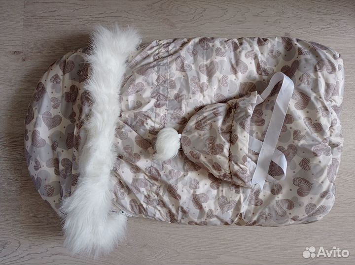Конверт меховой для новорожденных + шапка