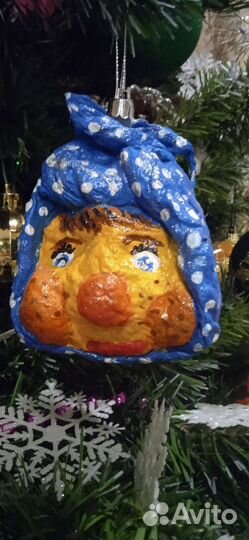 Новогодняя ватная игрушка колобок