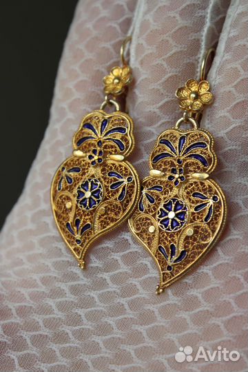 Антикварные позолоченные серьги.Серебро 835.Скань