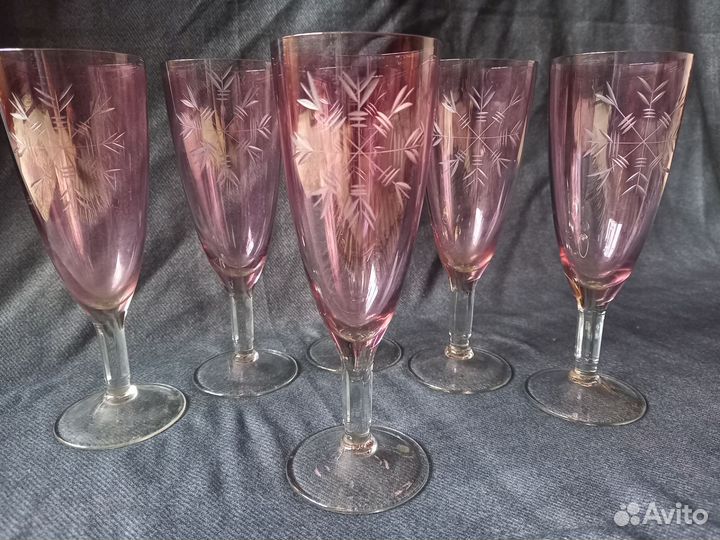 Фужеры Снежинка марганцевое стекло СССР