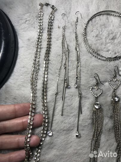 Вечерние длинные серьги кольца сердечки набор 4 шт