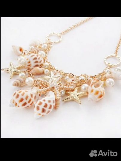 Ожерелье и браслет с ракушками, пляжное, летнее