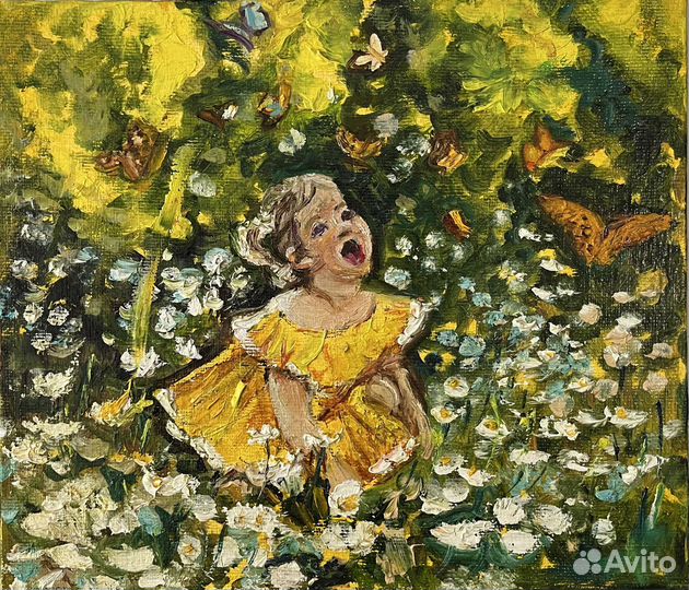 Картина маслом Ребенок на цветущем поле