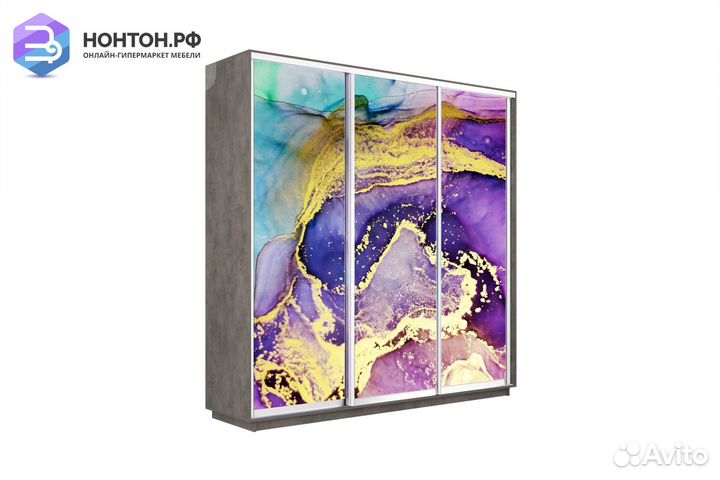 Шкаф-купе 3-х дверный Нонтон фото №1018 / бетон