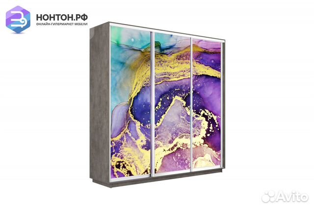 Шкаф-купе 3-х дверный Нонтон фото №1018 / бетон