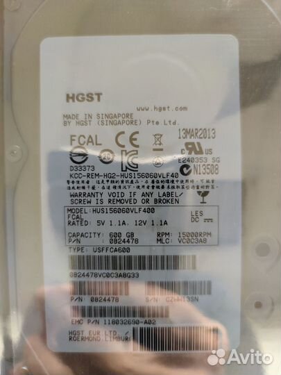 Новый жесткий диск EMC 600GB 15K 3.5