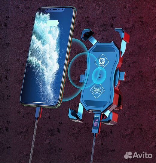 Держатель телефона с беспроводной зарядкой на мото