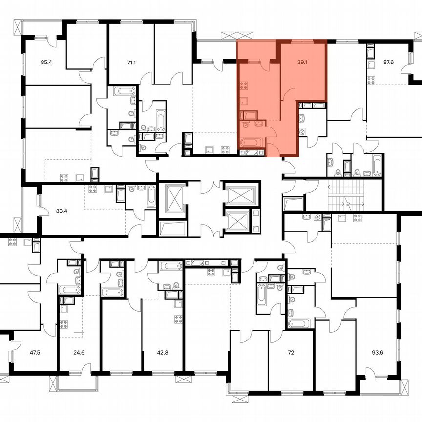 1-к. квартира, 39,1 м², 9/24 эт.