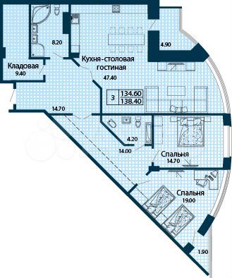 3-к. квартира, 139 м², 16/23 эт.