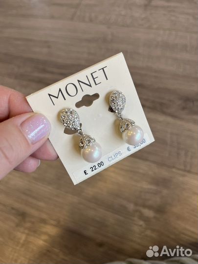 Monet, винтаж, жемчуг в серебре клипсы