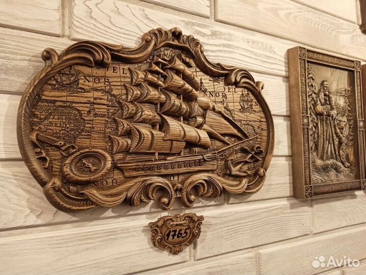Панно корабль резной интерьер