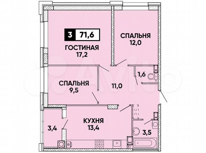 3-к. квартира, 72 м², 8/24 эт.