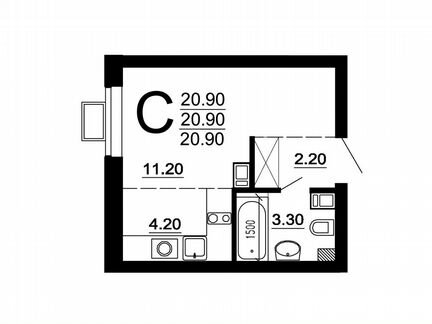 Квартира-студия, 20,9 м², 3/10 эт.